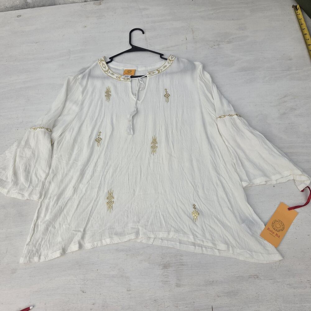 Ruby Rd Tunic Top Shirt Blouse Women L Long Sleeve Embroidered Rhinestones